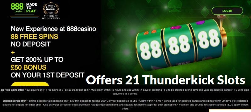 888 casino showing it has 21 thunderkick slots