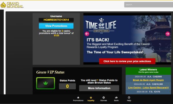 Grand Mondial Loyalty Program Screenshot