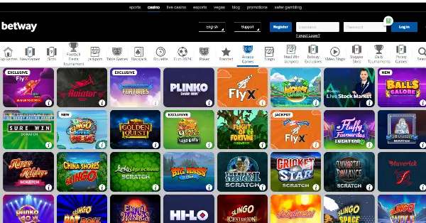 Arcade games at Betway screenshot