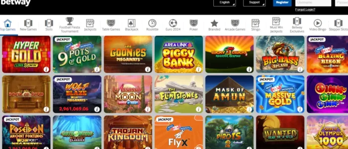 Betway casino showing more top games screenshot