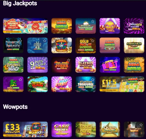 Progressive jackpots screenshot UK