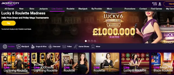 The live dealer section in jackpot city screenshot from roulette games