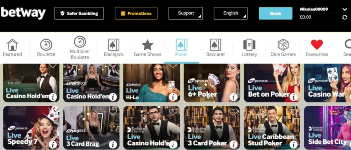 Betway Poker Games Screenshot