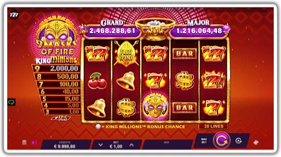 King Millions Jackpot slot 9 mask of fire