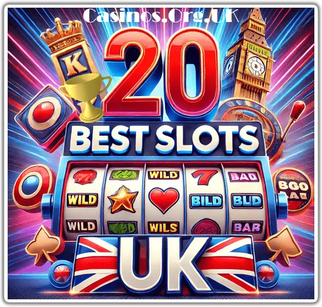 Showing text 20 best online slots in UK. a award and image of a slot